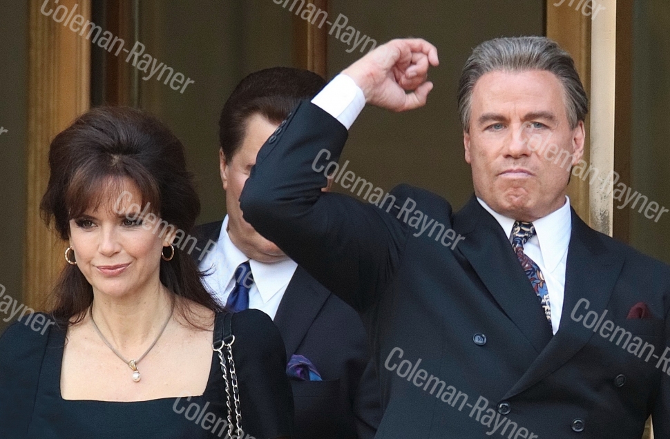 John Travolta fist-pumps on the Gotti movie set in Cincinnati